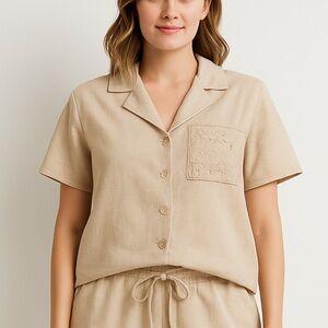 Deja Bleu 2-Piece Cotton Set, Shirt & Shorts, M — Crochet Pocket